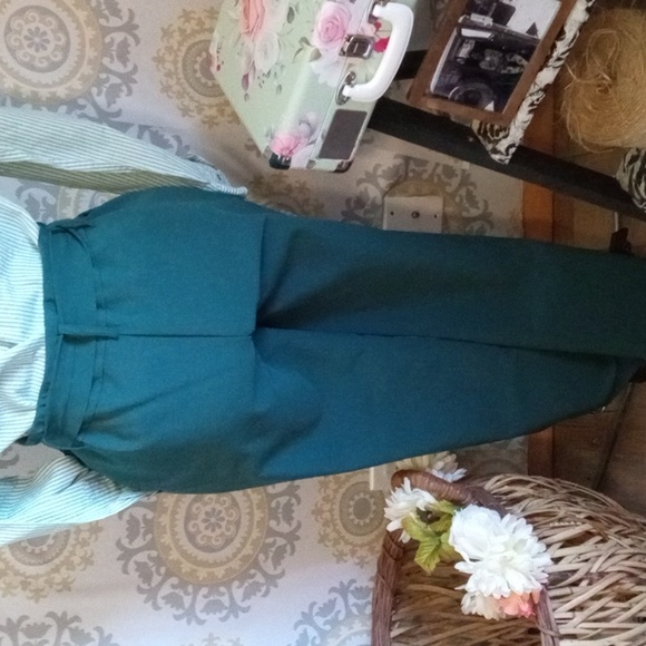 J&L Atelier belted green stretch office casual pants small - Picture 3 of 6